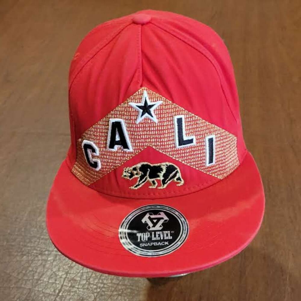 Top Level CALI Bear Embroidered Red Gold Snapback Hat California New One size